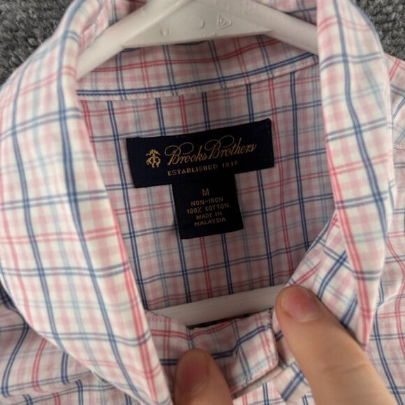 Brooks Brothers Pink Blue Check Long Sleeve Woven Medium Non Iron Woven Cotton - Picture 8 of 11
